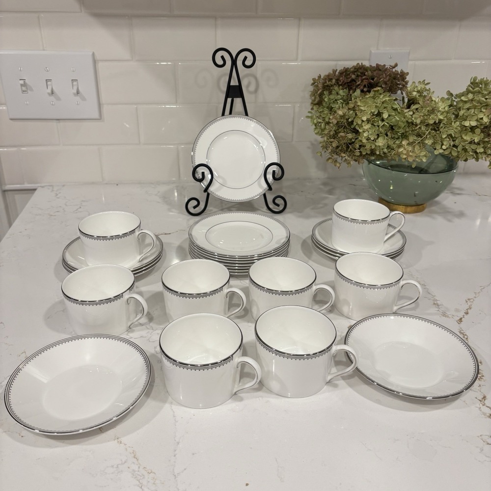 Wedgwood Vera Wang Grosgrain Bone China 24 Pc Set Of 8 Cups Saucers Salad Plates